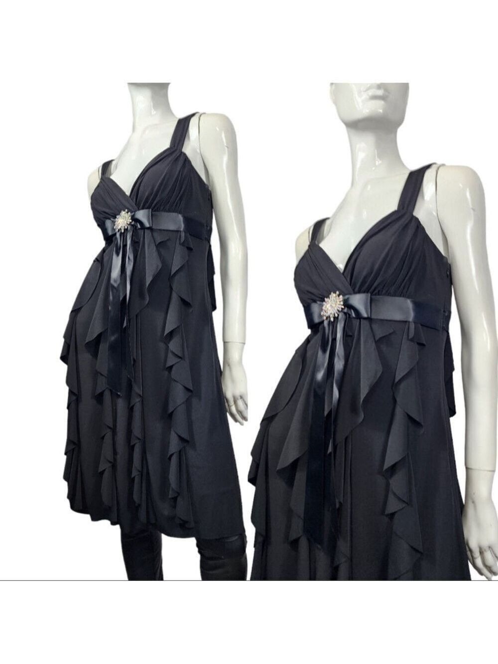 BETSY & ADAM by Linda Bernell Vintage Tiered Black Chiffon Ruffled Dress Size 14